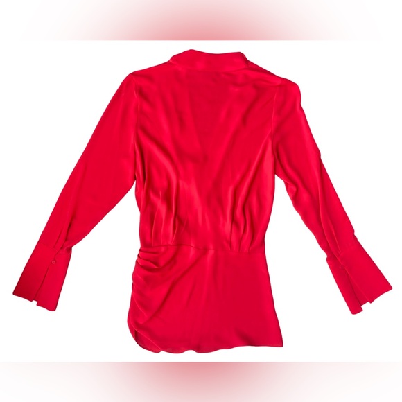 Trouvé Red Drape Front Ruched Blouse Long Sleeve V-Neck – Size Small - Picture 7 of 16